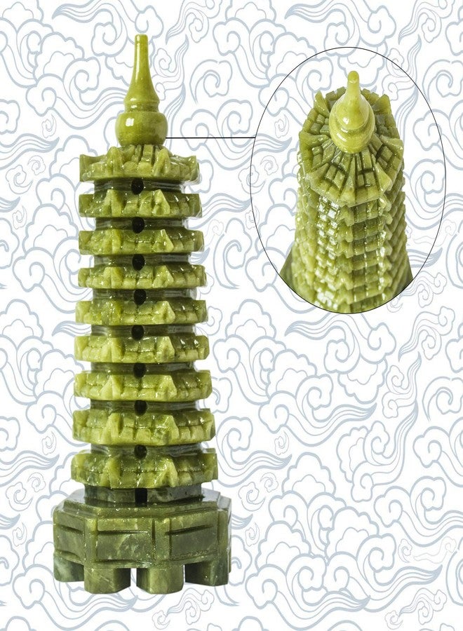 Addune Green Natural Jade Nine-Storey Wenchang Tower Pagoda Statue Fengshui Handmade Figure Hand Carved Collection Arts Home Decor Ornaments - Image 5
